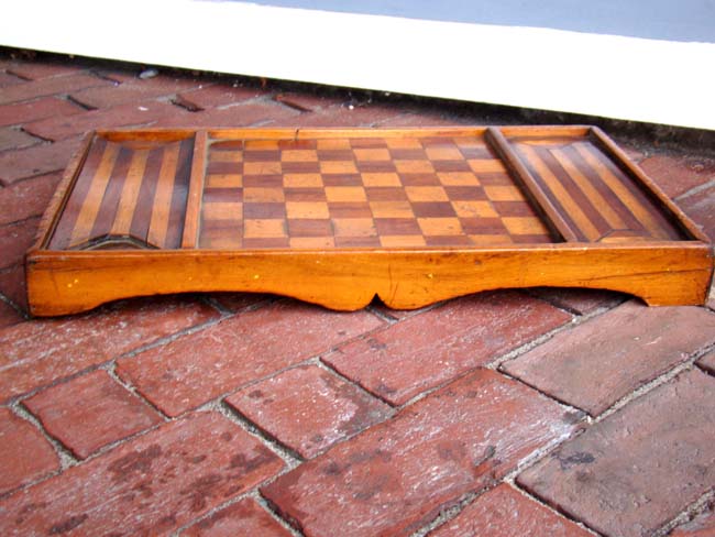 A beautiful 19th century fruitwood inlaid walnut games board on carved base circa 1870 — image 2